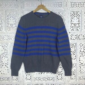 GAP Blue & Gray Thick Knit Striped‎ Crewneck Long Sleeve Sweater Sz Mens S/M